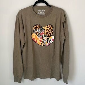 Love In Faith Brown Long Sleeve Graphic Shirt Size Large